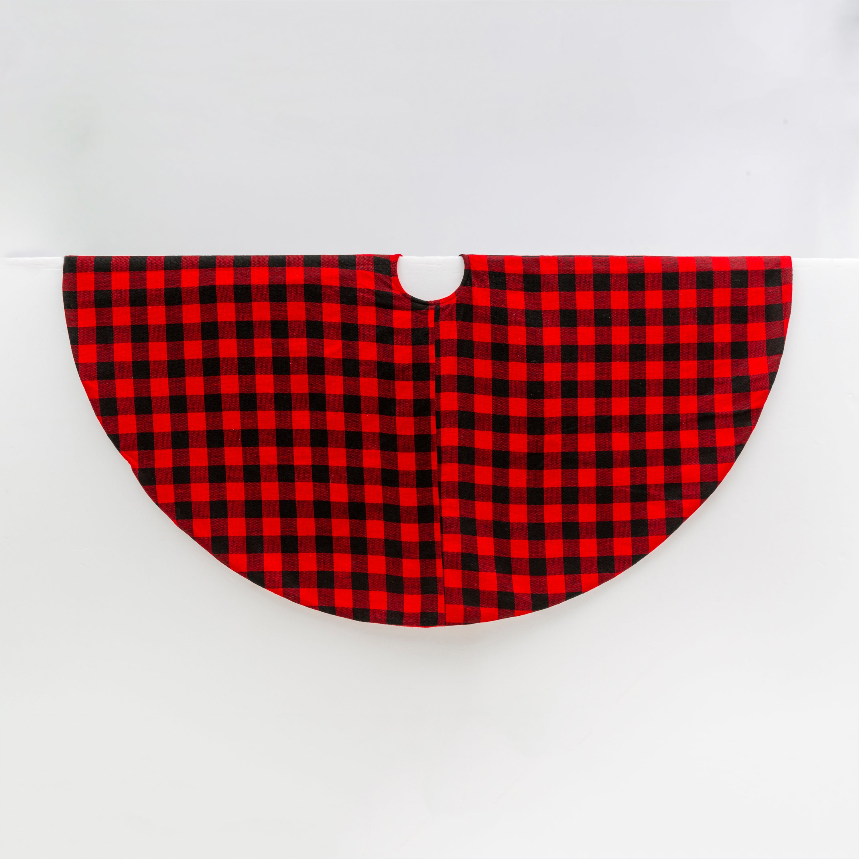 Lighted 48 in W Red and Black Buffalo Plaid Tree Skirt